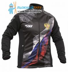 Куртка разминочная RAY, модель Pro Race принт (Man), цвет черный/белый/синий/красный, рисунок Герб РФ/Флаг РФ, размер 44 (XS)