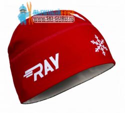 Лыжная шапка RAY, термобифлекс, цвет красный/белый, рисунок Снежинка, размер M