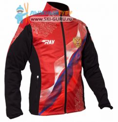 Куртка разминочная RAY, модель Pro Race принт (Man), красный/черный/синий/красный, рисунок Герб РФ/Флаг РФ, размер 46 (S)