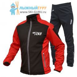 Лыжный разминочный костюм RAY, модель Race (Unisex), цвет черный/красный размер 44 (XS)