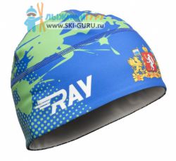 Лыжная шапка RAY, термобифлекс, цвет синий/зеленый, рисунок Свердловская область, размер S