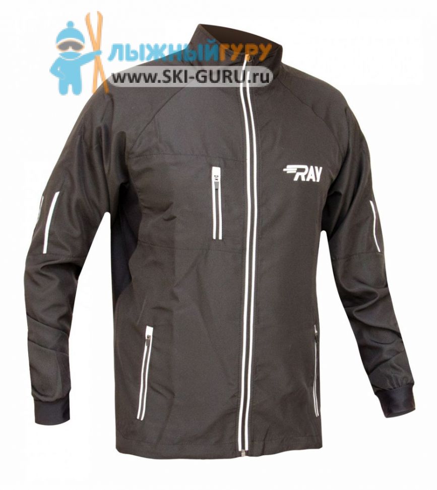 Куртка беговая RAY, модель Sport (Unisex), цвет черный, светоотражающая молния, размер 50