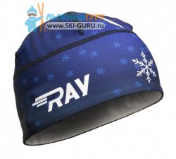 Лыжная шапка RAY, термобифлекс, цвет синий/белый, рисунок Снежинка, размер M