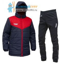 Теплый лыжный костюм RAY, Экип темно-синий/красный (штаны с кантом) размер 46 (S)