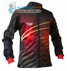 Куртка разминочная RAY, модель Casual принт (Unisex), цвет черный/красный/желтый, рисунок ЛУЧ размер 58 (4XL)