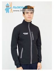 Куртка разминочная RAY WS, модель NEO (Men), на флисе,чёрная, молния светоотр, размер 48