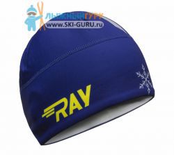 Лыжная шапка RAY, термобифлекс, цвет синий/белый/желтый, рисунок Снежинка, размер M